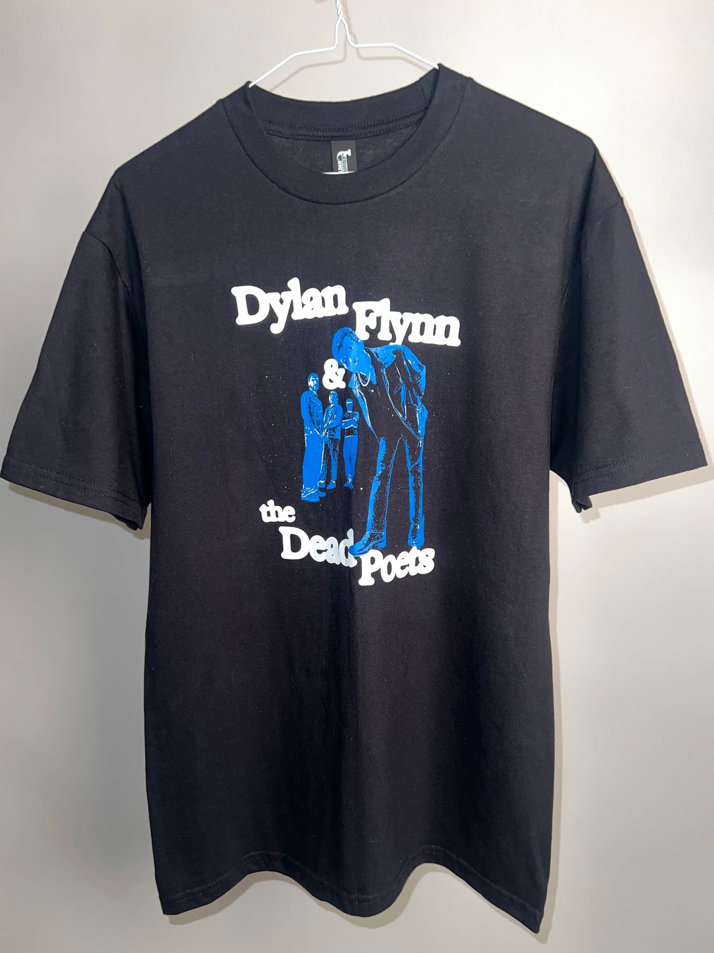 Black T-Shirt with White Logo & Blue Image