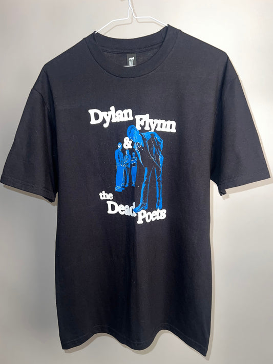 Black T-Shirt with White Logo & Blue Image